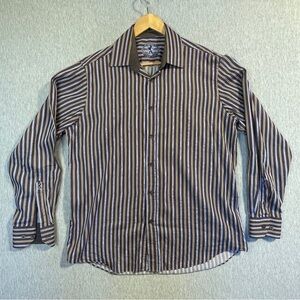 Bugatchi Dress Shirt Men’s Size Medium Brown Striped Classic Fit Button Down